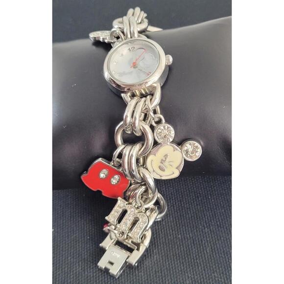 Disney Mickey Mouse Charm Bracelet Watch – Silver Link Chain - Picture 2 of 6